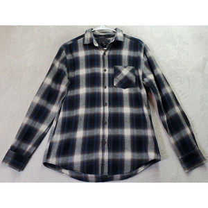21 MEN Shirt Men Small Navy Multi Plaid Flannel 100% Cotton Collared Button Down